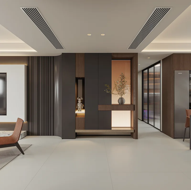Warm wood, modern living · Design rendering 2