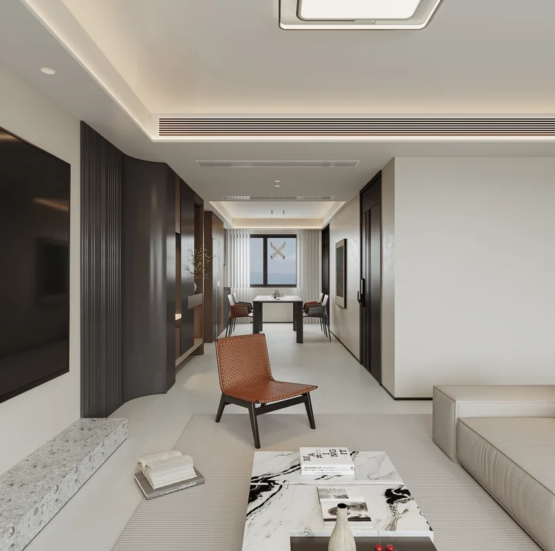 Warm wood, modern living · Design rendering 4
