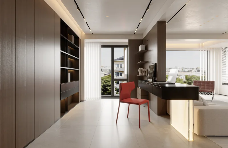 Warm wood, modern living · Design rendering 6